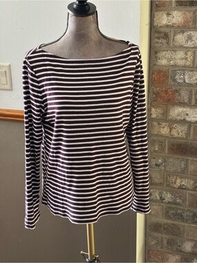 GAP Striped Boatneck Long Sleeve Top - Burgundy & White